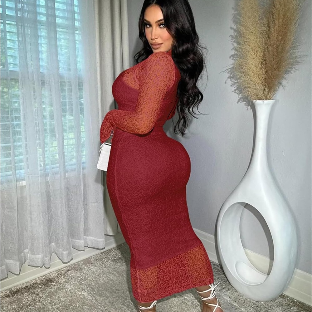 Caleb Siemon Deep Red Long Sleeve Dress